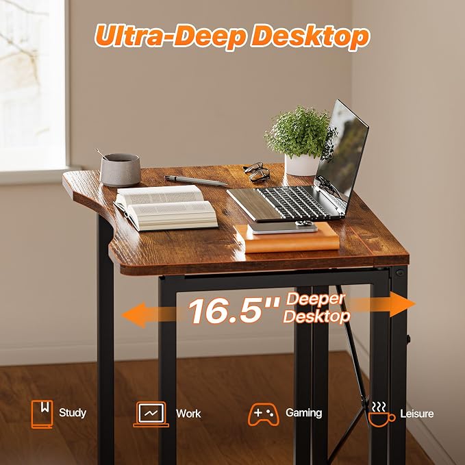 Huuger Folding Desk for Small Spaces, 31.5 Inch Foldable Computer Table, Easy Assembly, for Home Office, Study, Bedroom, Dorm, Space Saving, Small Writing Work Office Computer Desk, Rustic Brown - Image 4