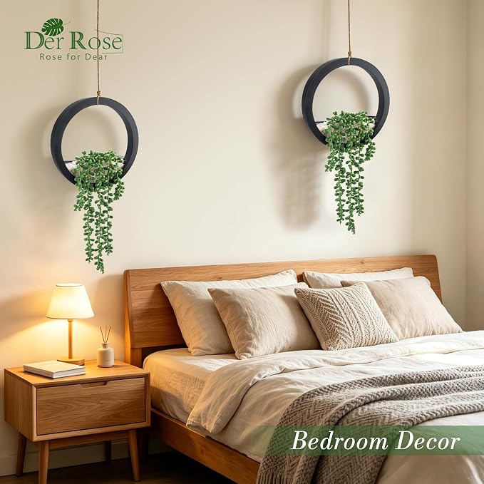 Der Rose 2 Pack Fake Plants Hanging Artificial Succulents Plants in Black Pots for Living Room Bathroom Accessories Boho Farmhouse Wall Decor - Image 7