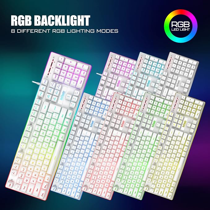 RedThunder K10 Wired Gaming Keyboard and Mouse and Wrist Rest Combo, RGB Backlit, Mechanical Feel Anti-ghosting Keyboard + 7D 7200 DPI Mice+Soft Leather Wrist Rest 3 in 1 PC Gamer Accessories(White) - Image 3