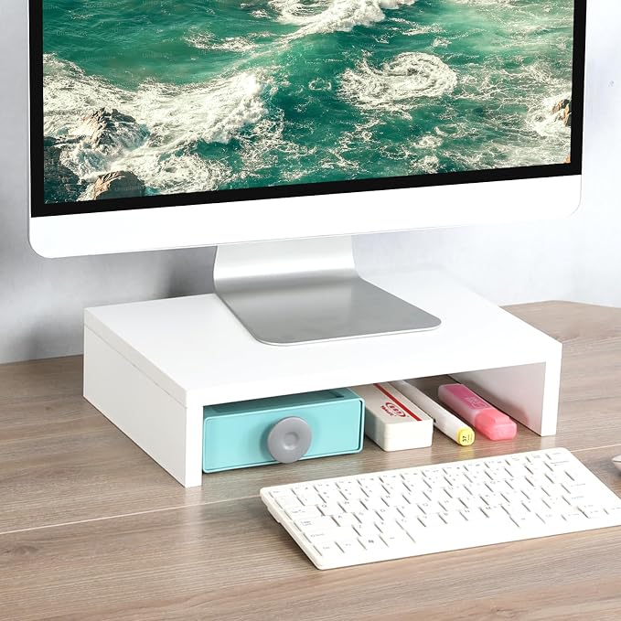 TEAMIX 14.2 inch White Monitor Stand Riser, Wood Monitor Riser with Storage for Desk Small Monitor Stand TV/Screen/PC/Laptop Riser Computer Stand Desktop Shelf (White-14.2 inch) - Image 7