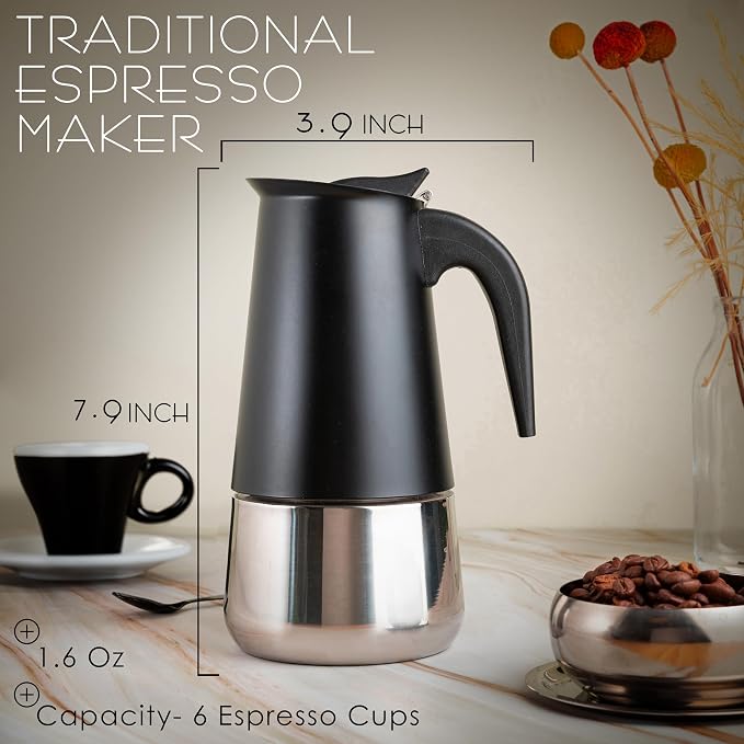 Mixpresso 6 Cup Greca Moka Pot, Stainless Steel Stovetop Espresso Maker | 300ml/10oz Italian stovetop coffee maker with classic percolator design, ideal for preparing coffee at home or while camping - Image 6