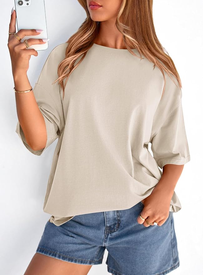 PRETTYGARDEN Womens 2026 Spring Going Out Tops Casual Short Sleeve Crewneck Loose Fit Basic Oversized T Shirts Summer Outfits - Image 3