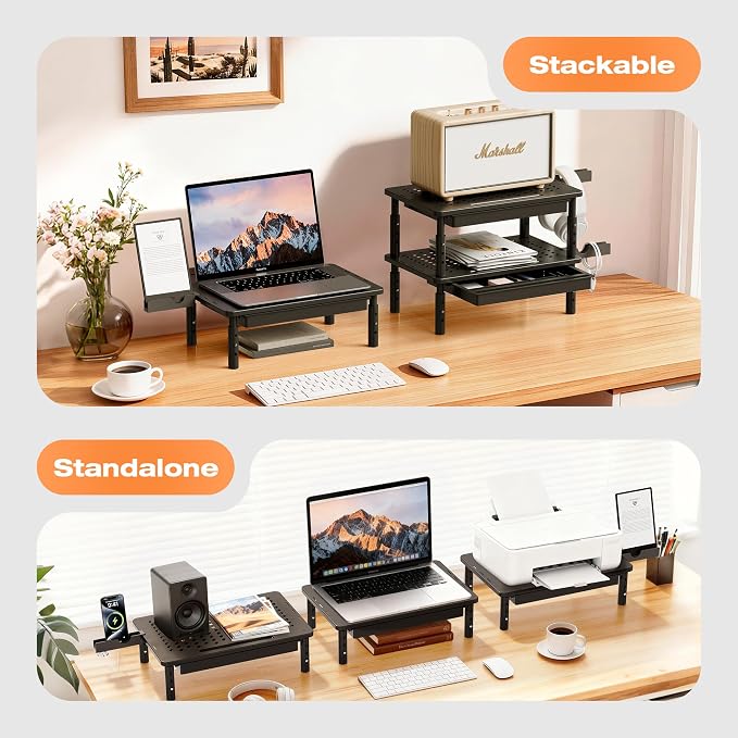 Computer Monitor Stand Riser with Storage, 3 Height Adjustable Laptop Desktop Monitor Stand with Drawer, Metal Short Printer Table, Stand Riser for Desk, Office Desk Organizers and Accessories, 1 Pack - Image 8