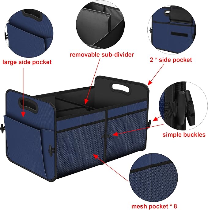 Femuar Car Trunk Organizer,Car Storage Organizer with 72L Large Capacity Waterproof Collapsible and 11 Pockets,Trunk Organizer for Car Suv/Jeep/Sedan, Large Size,Blue - Image 5