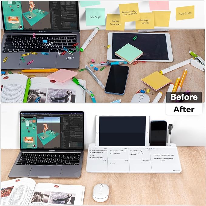 Varhomax Glass Weekly Dry Erase Desk White Board, Desktop to Do List Planner Whiteboard Calendar with Storage Caddy Memo for Home and Office, White - Image 4