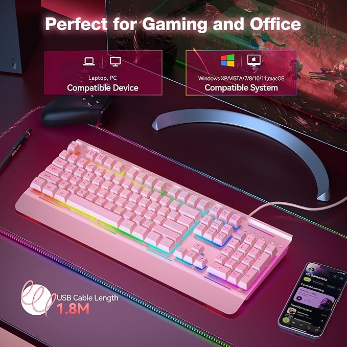 TECKNET Wired Gaming Keyboard, RGB Backlit Keyboard with Metal Panel Design | 15-Zone RGB Illumination, Whisper Quiet Design, IP32 Water Resistance, 25 Anti-ghosting Keys, Ergonomic Design - Image 5
