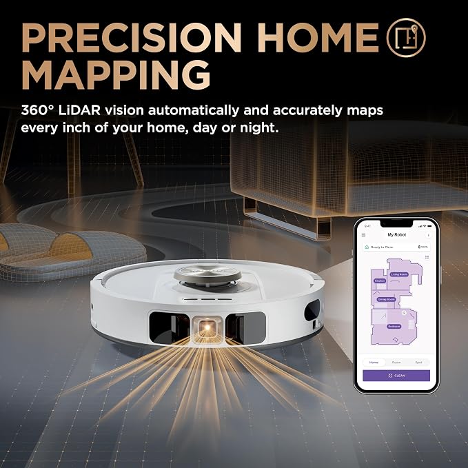 Shark PowerDetect NeverTouch Pro Robot Vacuum & Mop, White, AV2810ZEWH | 5 PowerDetect Technologies, NeverStuck, NeverTouch Pro Base (Self-Empty, Self-Refill, Pad Wash/Dry), 360° LiDAR + 3D Sensor - Image 10