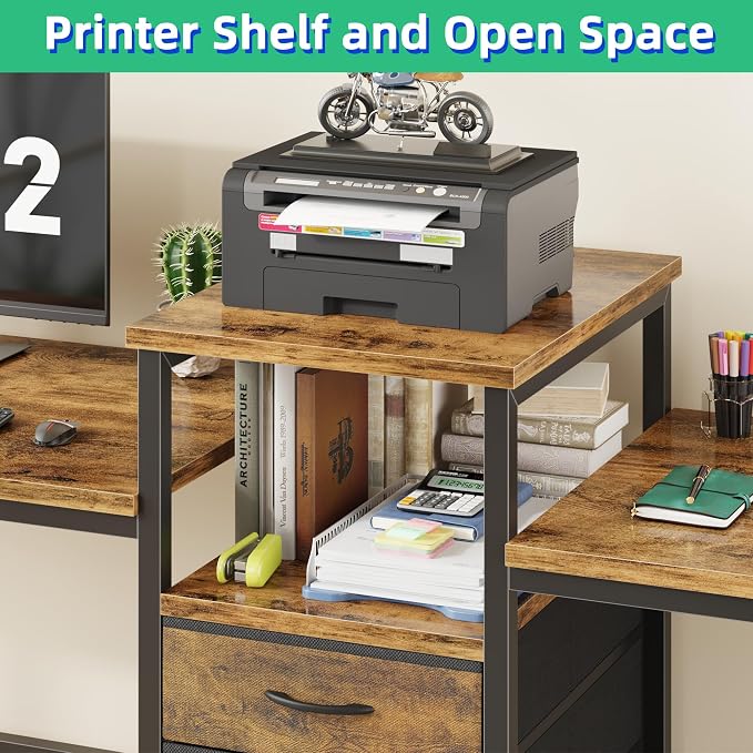GYIIYUO 93'' Two Person Desk with Charging Station, Long Desk with 3 Drawer | Double Computer Desk with Printer Shelf, 2 Person Writing Study Table Workstation for Home Office, Rustic Brown - Image 6