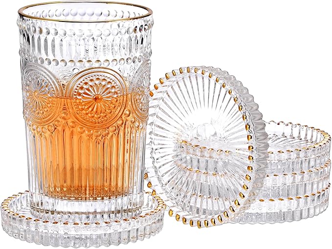 Set of 5 Modern Clear Coaster, Glass Coasters for Drinks, Crystal Coasters Round Cup Mat, Coffee Table Decor for Office, Kitchen, Bar, Dining Room, Living Room, Patio (Clear with Gold Rim) by Unknown