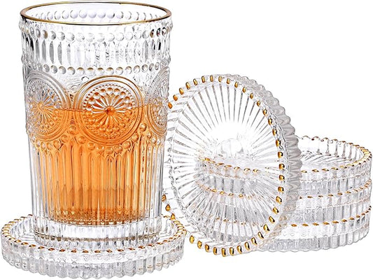 Set of 5 Modern Clear Coaster, Glass Coasters for Drinks, Crystal Coasters Round Cup Mat, Coffee Table Decor for Office, Kitchen, Bar, Dining Room, Living Room, Patio (Clear with Gold Rim) by Unknown