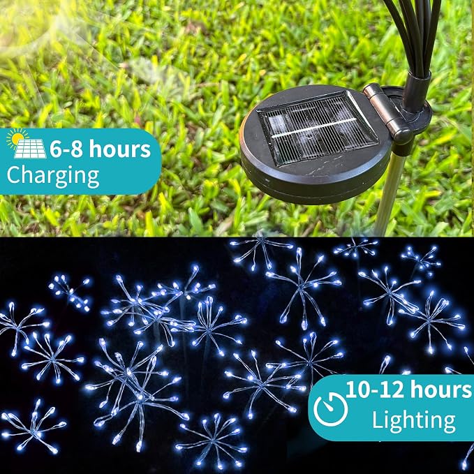 JJGoo Solar Garden Lights, New Upgraded 2 Pack Solar Swaying Starburst Light, Waterproof Fireworks Outdoor Lights, Yard Patio Pathway Decoration, Blue - Image 6