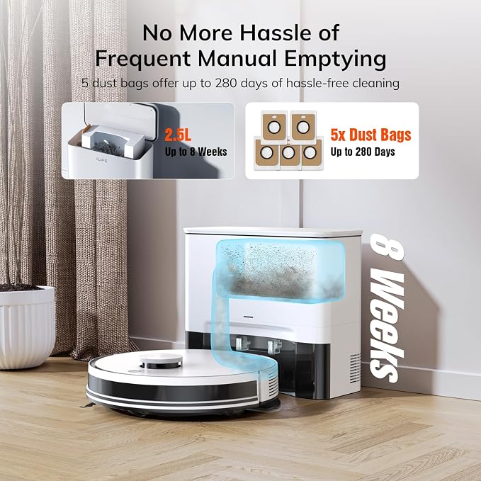 ILIFE A30 Pro Robot Vacuum and Mop,10000Pa Max Suction | 60 Days Self Emptying, LiDAR Navigation, 150 Min Max, App, Remote & Voice Control, Ideal for Hard Floors, Carpet & Pet Hair - Image 2