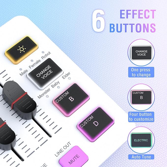 FIFINE Audio Mixer, Gaming Streaming PC Mixer with Slider Fader, XLR Microphone Interface, Monitoring, for Video/Game Voice/Podcast Recording-AmpliGame SC3W | USB PnP For PC,Mute Button,XLR Preamp,RGB,Voice change,48V Phantom Power,Monitoring,Podcast,R... - Image 5