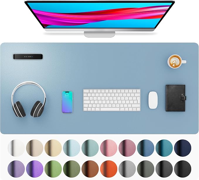 Aothia Faux Leather Desk Mat, Waterproof Desk Pad (Sky Blue, 36" x 17) | One large surface for your keyboard, laptop and mouse, reducing desktop clutter without a separate mouse pad by AothiaSimpleNaturalUnique