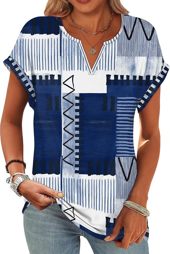 Womens Tops Dressy Casual V Neck Rolled Sleeve T Shirts Fashion Clothing Business Casual Outfits Beach Vacation Clothes - Image 2