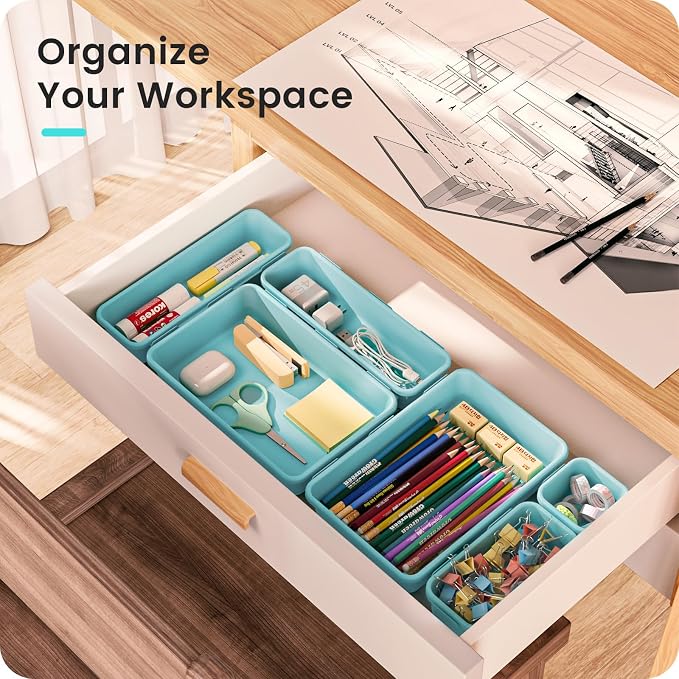 【Military Grade】A-LuGei Drawer Organizer,【】Makeup organizer,【Holds 177 Items】Bathroom Organizers and Storage,Organization and Storage,Desk Drawer Organizer for Vanity【Blue】 - Image 5
