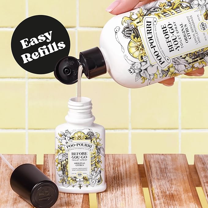 Poo-Pourri Before-You-Go Toilet Spray Refill, Original Citrus, 16 Fl Oz, Up to 800 Uses, Bathroom Odor Deodorizer with Essential Oils for Home or Work, Lemon, Bergamot and Lemongrass Scent - Image 3