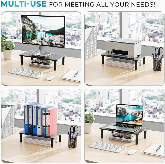 BONTEC Monitor Stand for Desk 2 Pack, 3-Level Height Adjustable Metal Monitor Riser, 14.5 x 9.1 in Ergonomic Computer Stand with Pen Holder & Cable Management for Printer, Laptop, Office Workstation - Image 9