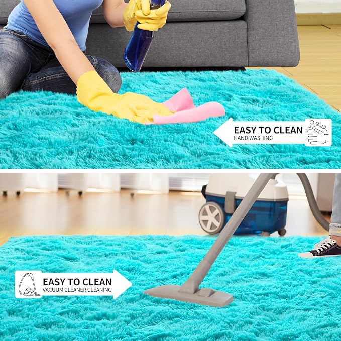 Tepook Super Soft Fluffy Rug for Bedroom, Modern Shaggy Fuzzy Kids Rugs for Living Room, Plush Indoor Nursery Home Decor Dorm Carpet with Non-Slip Bottom, Teal Blue, 4 X 6 Feet - Image 8