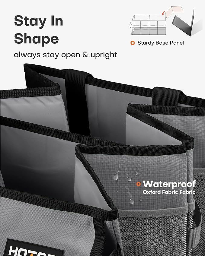 HOTOR Trunk Organizer for Car - Car Organizer, Foldable Trunk organizer for SUVs & Sedans, Sturdy Organization for Car Accessories, Tools, Sundries, Grey, 2 Compartments, 21.3"×12.6"×10.6" - Image 4