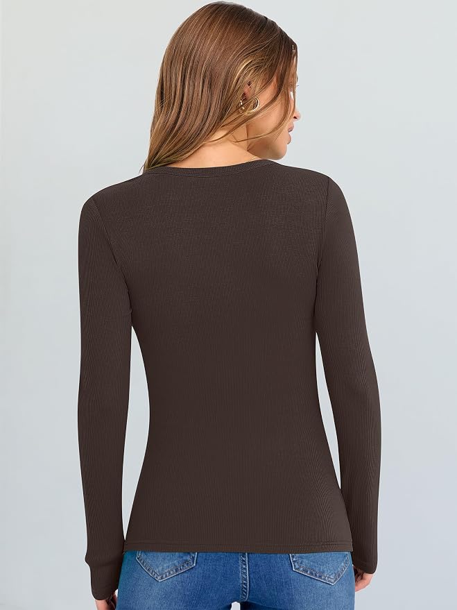 ANRABESS Long Sleeve V Neck Shirts for Women | Soft Comfy Ribbed Knit Fitted Tshirts, Casual Going Out Tops, 2026 Trendy Basic, Fall Winter Underscrub Layering Clothes - Image 5