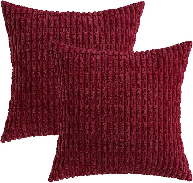 MIULEE Pack of 2 Burgundy Corduroy Decorative Pillow Covers 18x18 Inch Soft Boho Striped Throw Pillow Covers Modern Farmhouse Home Decor for Sofa Living Room Couch Bed - Image 6
