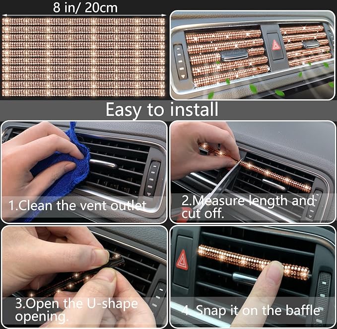 NBTEPEM 27 PCs Gold Champagne Bling Car Accessories Set for Women, Steering Wheel Covers Universal Fit 15 Inch, Bling License Plate Frame, Bling Phone Holder, Bling Car Coasters - Image 6