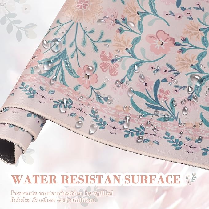 iCasso Aesthetic Desk Mat,31.5x11.8in Mouse Pads, Pink Floral | Anti-Slip Mousepad with Stitched Edges, Waterproof Computer Pad , Desk Accessories Office Decor for Women - Image 5