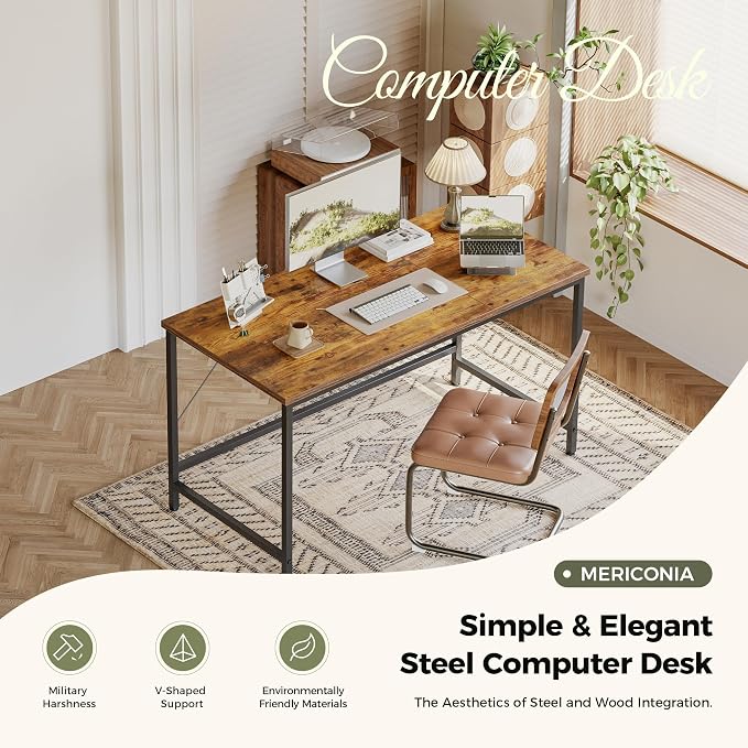 Mericonia 48x20 Inch Computer Desk, 0.6" Thick Small Office Table | Modern Simple Style, Small Study & Writing Table for Home Bedroom Work, Brown - Image 5