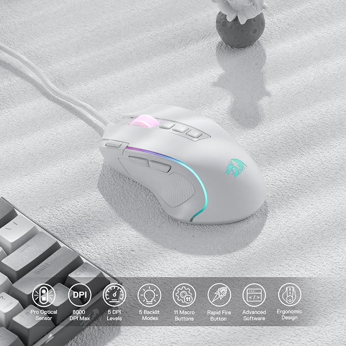 Redragon M612 Wired RGB Optical Gaming Mouse 8000 DPI Remapping Keys | Cable-Free 0 Delay, Redefine Keybinding Macro, Vibing Backlight, Ergonomic Grip Body Comfort - Image 2