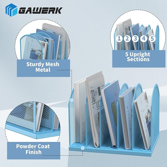 Gawerk 5-Section Vertical Desktop Organizer, 5-Section Mesh File Folder Stand Sorter for Office Home Classroom Organization - Image 3