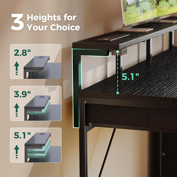 Huuger Gaming Desk with 6 Drawers, Computer Desk with LED Lights Power Outlets and Type-C, 47 Inch Office Desk with Storage, Monitor Stand, Writing Desk Work Desk Home Office, Bedroom, Black - Image 7