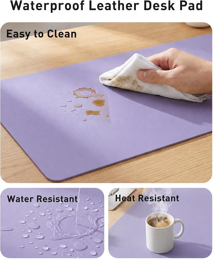Aothia Faux Leather Desk Mat Mouse Pad, 42" x 17", Light Purple - Image 7