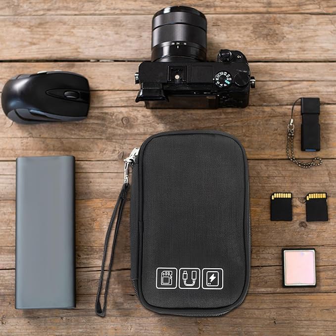 1Pcs Portable Cable Organizer Bag Small Electronic Cable Pouch Electronics Accessories Organizer Travel Digital Storage Bag for Power Bank Charger Card, Black - Image 3