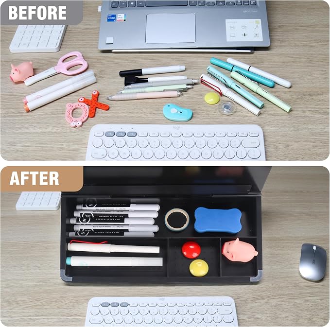 SELEAD Desktop Glass Whiteboard with Storage, Small Dry Erase White Board Computer Pad Keyboard Stand for Home, School, Office Desk Accessories - Black - Image 7