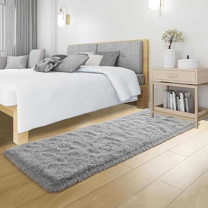 Tepook Soft Runner Rugs for Bedroom 2x6 ft with Rubber Backing, Grey Fluffy Rugs for Living Room, Shag Bedside Rug Fuzzy Plush Carpet for Room, Area Rug for Dorm Nursery Hallway Indoor Home Decor - Image 4