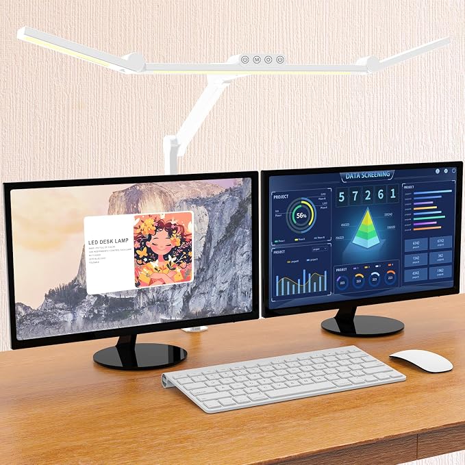 Micomlan Led Desk Lamp for Home Office, White Architect Desk Lamp with Clamp for Crafting, 24W Bright Rotatable Led Table Light Stepless Dimming Tempering Wide Computer Light with Atmosphere Lighting by Micomlan