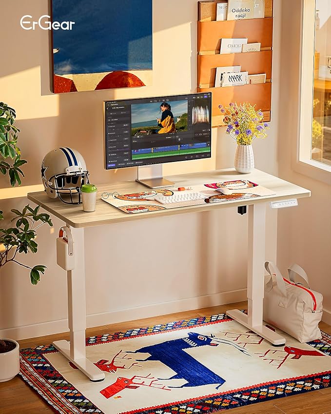 ErGear Height Adjustable Electric Standing Desk, 32 x 19 Inches Sit Stand up Desk, Memory Computer Home Office Desk, Natural - Image 2