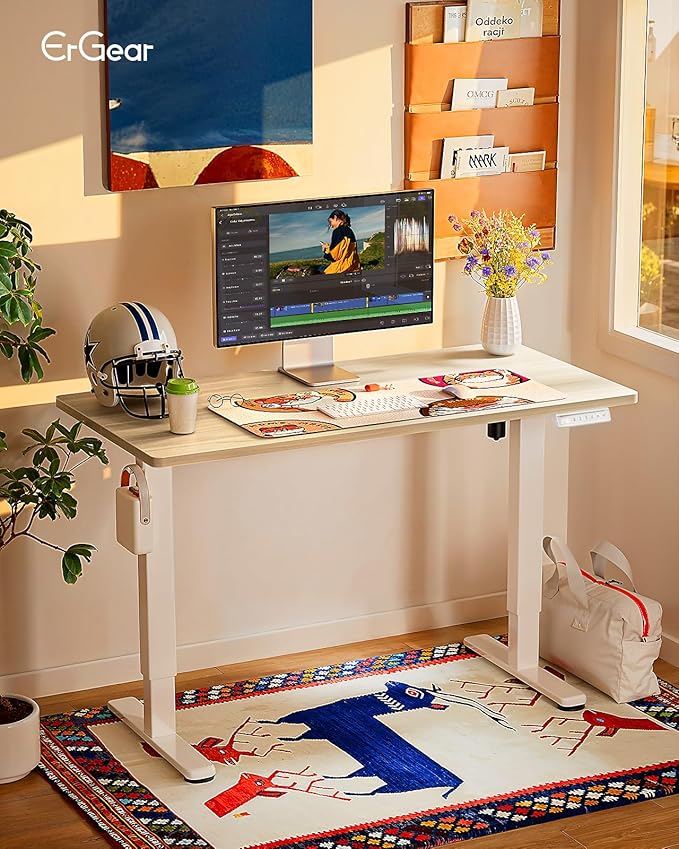 ErGear 48 X 24 Inch Height Adjustable Electric Standing Desk, Natural | Smooth Height Adjustment, 4 Memory Presets, One-Touch Control, Stable Steel Frame, 176 lbs Capacity, Easy Assembly - Image 2