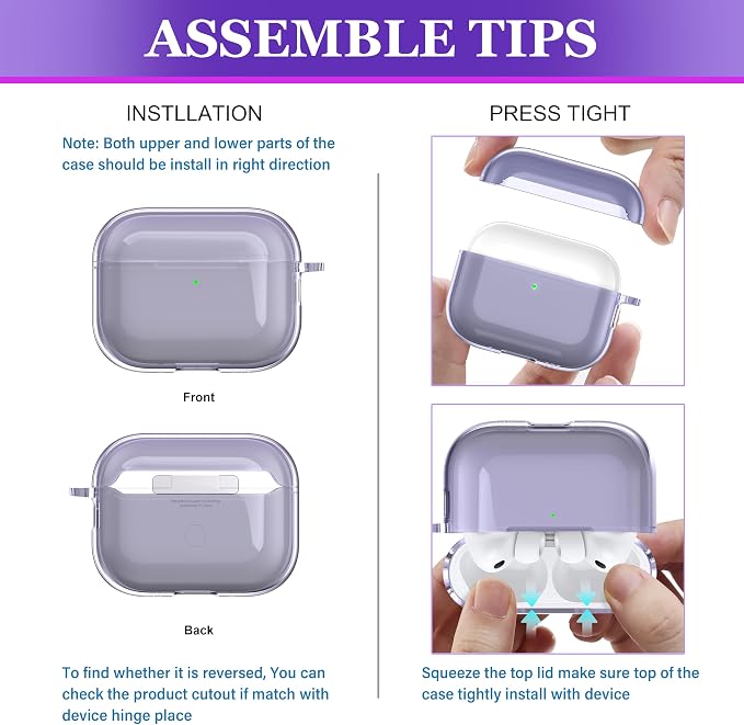 for AirPods Pro 3 Clear Case 2025, Military-Grade Shockproof, Soft TPU Highly Transparent Anti-Yellowing for AirPods Pro 3 Case with Cleaning Kit & Cute Round Buckle, Clear Purple - Image 4