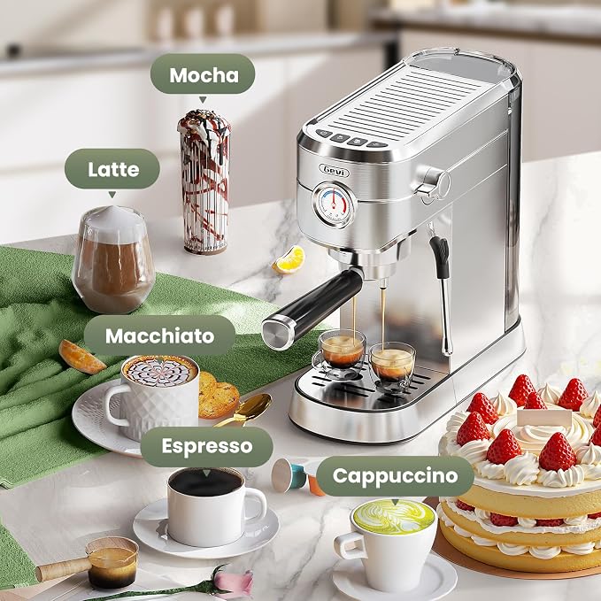 Gevi 20 Bar Compact Espresso Machine for Home,Latte、Cappuccino Coffee Maker | Removable Water Tank; Include Necessary Accessories; Can Make Americanos; Easy to Clean and Maintain; with Milk Frother; - Image 2