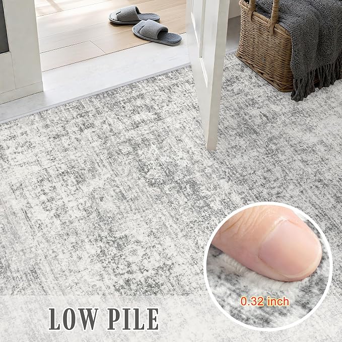 8x10 Area Rug Living Room Rug: Washable Modern Abstract Soft Thin Rug Indoor Floor No Slip Carpet for Bedroom Dining Room Farmhouse Nursery Home Office - Retro Black Grey - Image 8