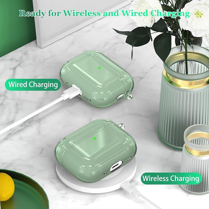for AirPods Pro 3 Clear Case 2025, Military-Grade Shockproof, Soft TPU Highly Transparent Anti-Yellowing for AirPods Pro 3 Case with Cleaning Kit & Cute Round Buckle, Clear Green - Image 5