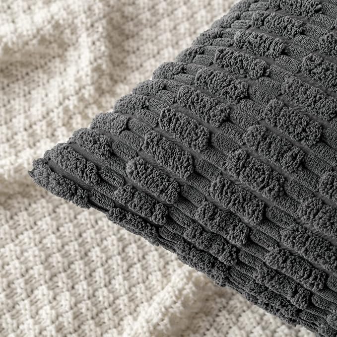 MIULEE Pack of 2 Corduroy Decorative Throw Pillow Covers 20x20 Inch Soft Boho Striped Pillow Covers Modern Farmhouse Home Decor for Sofa Living Room Couch Bed Dark Grey - Image 5