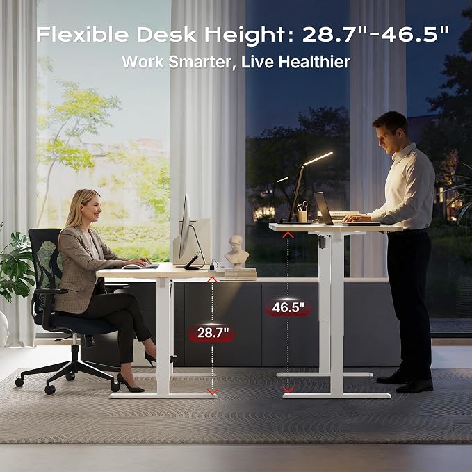 Huuger Electric Standing Desk with Power Outlets and USB-C Port, 47 X 24 Inch Height Adjustable Desk, Sit Stand Desk for Home Office, Computer & Gaming Desk with 4 Presets, Stable Steel Frame, Marple - Image 3