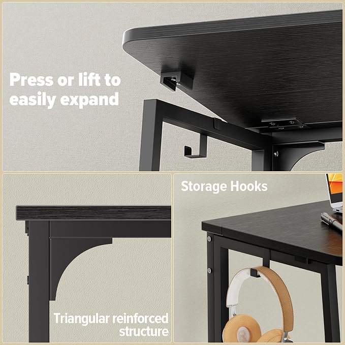 WOHOMO Folding Desk, 39.4" Foldable Computer Table for Small Spaces, Black | Easy Assembly and Fold, Sturdy Home office desks for Study Bedroom Dorm Space Saving Writing Work Apartment - Image 7