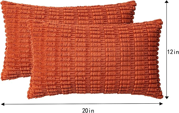 Aegero Pack of 2 Corduroy Decorative Throw Pillow Covers 12x20 InchSoft Boho Striped Pillow Covers Modern Farmhouse Home Decor for Sofa Living Room Couch Bed（Rust） - Image 4