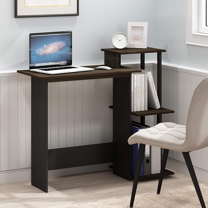 Furinno EFFICIENT Desk, 28.6" Wide Gaming Desk with 3 Open Side Shelves, Laptop Notebook Computer Desk, Office Desk for Home Office, Study Room, Dorm, Bedroom, Columbia Walnut - Image 2
