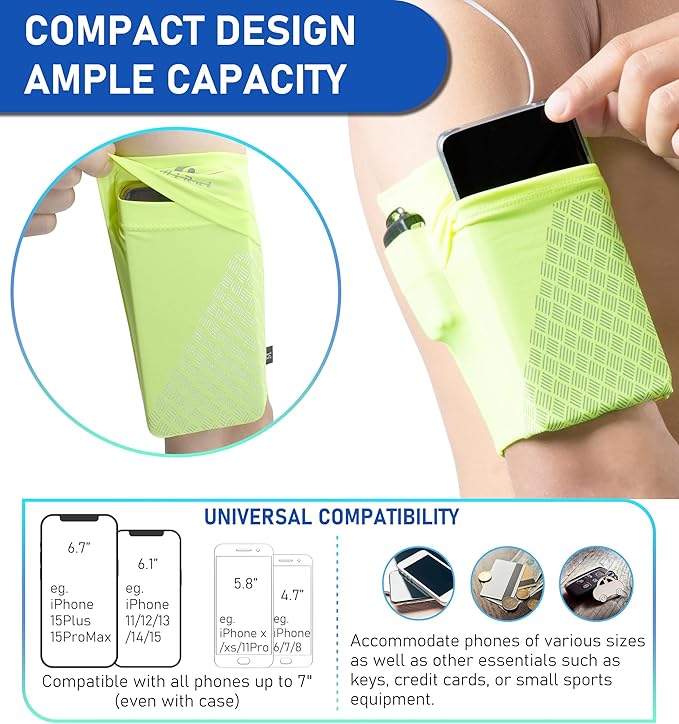 HiRui Universal Sports Armband Cell Phone Armband Sleeves Running Armband for Exercise Workout, Compatible with iPhone 17/17Plus/Pro/16/15/15Plus/14 Samsung Galaxy All Phones (Large, Bright Yellow) - Image 5