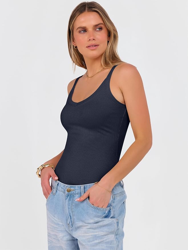 ANRABESS V Neck Tank Tops for Women Ribbed Knit Camisole 2026 Summer Casual Sleeveless Slim Fitted Basic Cami Shirts Clothes - Image 4